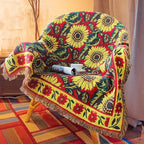 Red Sunflower Throw Blanket with Fringe Boho Throw Blankets Recliner Chair Couch Sofa Cover Woven Reversible Cotton Bohemian Tapestry Hippie Room Home Decor Double Side 70"x90"