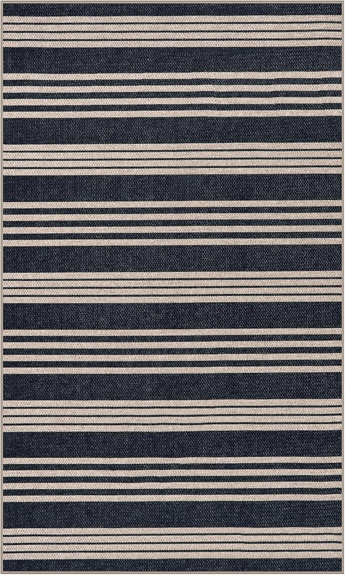 Lahome Elance Striped Easy Jute Washable Rug, 3x5 Outdoor Porch Patio Entryway Rug Indoor Outdoor Carpet for Living Room, Farmhouse Neutral Non Slip Black Carpet for Backyard Bedroom Kitchen