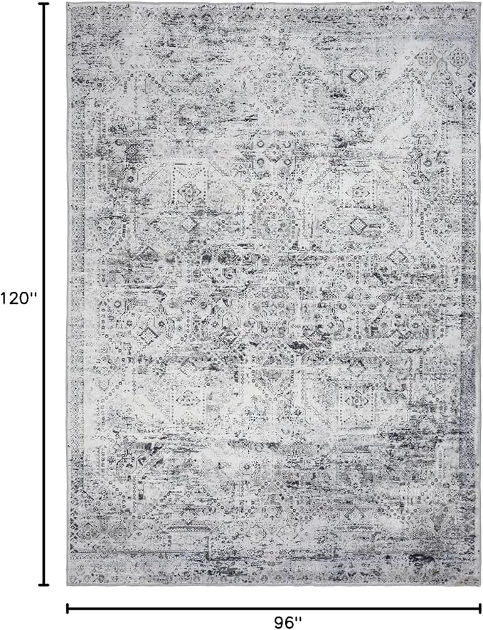 Area Rug 8×10, Large Vintage Boho Rug,Ultra-Soft Low Pile, Washable, Non Slip,Stain Resistant, Printed Carpet for Living Room Bedrooms Playroom Office Kitchen, Classic-Grey