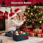 CHICVITA Small Storage Basket for Gifts, Cute Rope Gift Baskets for Christmas, Decorative Rectangle Woven Basket with Handles for Towels, Toys, 13"x 10"x 5", Green