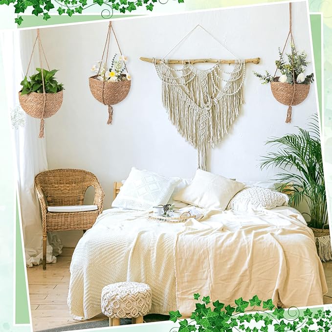 4 Pieces Hanging Planter Basket Set Jute Rope Plant Hangers Hand Woven Storage Flower Pot with Waterproof Plastic Liner Indoor Boho Hanging Plant for Home Office Yard Decor, 12.2 (D) 7.9 (H) Inch