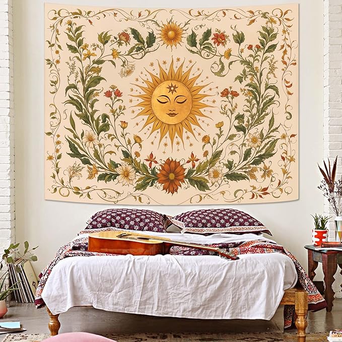 Spenlife Sun Tapestry Boho Tapestry for Bedroom Yellow and Green Tapestries Wall Hanging Bedroom Living Room Wall Art and Home Decor 44x60