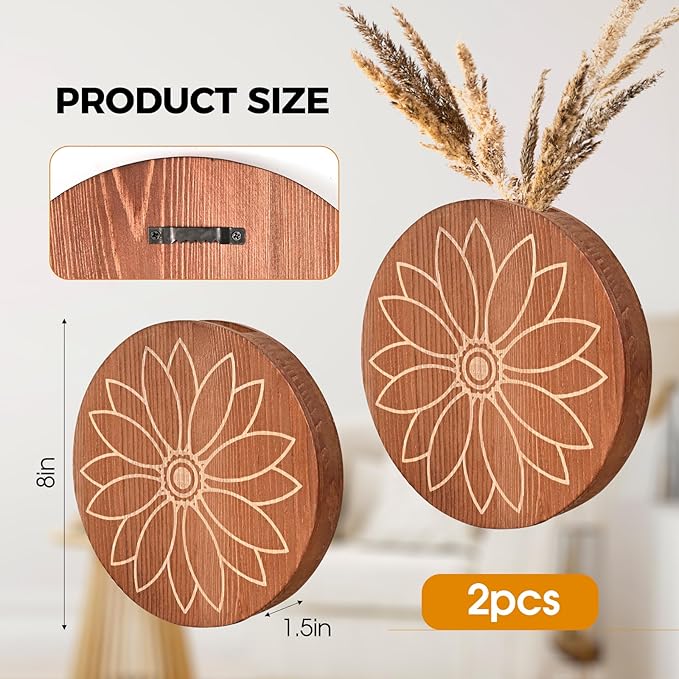 Set of 2 Wall Planter for Indoor Plants, Hanging Planter for Artificial Flower Plants，Modern Farmouse Wall Decor for Living Room Bedroom Kitchen Bathroom Dining Room (Brown)