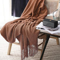 LOMAO Knitted Throw Blanket with Tassels Bubble Textured Lightweight Throws for Couch Cover Home Decor (Caramel, 60x90)