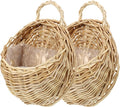 DOITOOL Wicker Wall Basket for Plants Rattan Hanging Planter for Indoor Outdoor Use Wall Flower Holder for Home Garden Decoration 2-Piece Set 7X9 Inches