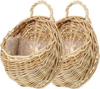 DOITOOL Wicker Wall Basket for Plants Rattan Hanging Planter for Indoor Outdoor Use Wall Flower Holder for Home Garden Decoration 2-Piece Set 7X9 Inches