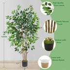 Artificial Ficus Tree, 5ft Tall Silk Fake Ficus Leaves Plant with Basket, Indoor Outdoor Faux Greenery Tree for Home Garden Office House Livingroom Décor