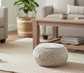 L. R. Resources, Inc. LR Home Beige/White Cable Knit Cotton Pouf for Home Decor | Hand Made Modern Foot Rest for Bedroom & Living Room Décor | 20 x 20 x 12 Stuffed Pouf for Seating