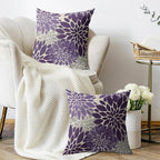 Purple Pillow Covers 16X16 Inch Set of 2, Dahlia Flower Spring Summer Floral Cream Decorative Throw Pillow Covers Outdoor Modern Farmhouse Cushion Case for Home Couch Sofa Bed Decor