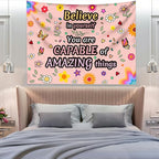 KJHL Pink Floral Motivational Tapestry Wall Hanging 44" x 60" Positive Affirmations Inspirational Kids Tapestries for Classroom Bedroom Dorm
