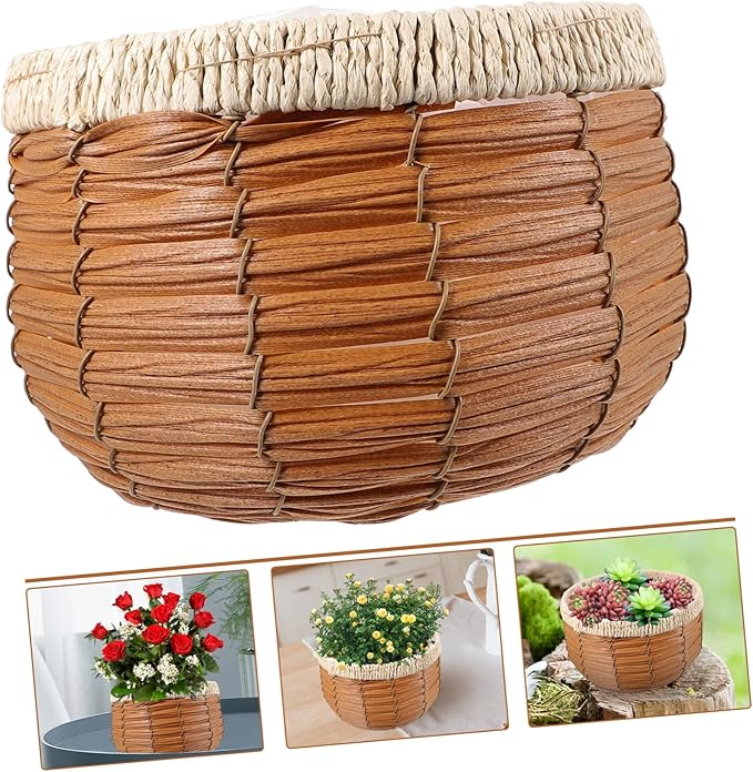 VICASKY Hand Woven Rattan Plant Pot Decorative Flower Basket for Use for Succulents Cacti and Flowers with Craftsmanship