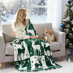 WRENSONGE Christmas Throw Blanket, Green Deer Pattern, Soft Cozy Fluffy Warm Throw Blankets for Couch, Sofa, Chair, Bed, Camping, Picnic, Travel Lightweight Bed Blanket - 50"*60"