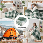 LURKA Checkered Sherpa Fleece Throw Blanket – Soft and Cozy, Medium Weight for All Season, Plush Throw for Couch, Bed & Pets, Sage, 50x60 Inches