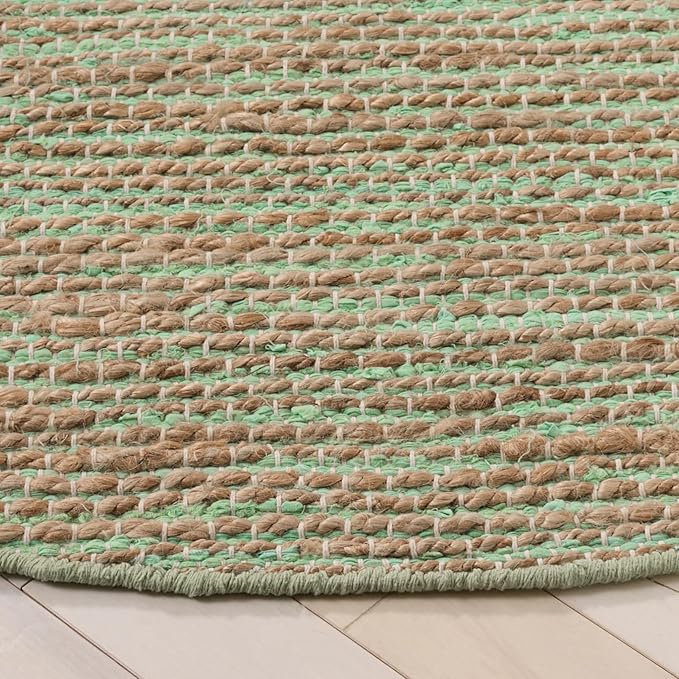SAFAVIEH Cape Cod Collection Area Rug - 6' Round, Green & Natural, Handmade Jute & Cotton, Ideal for Living Room, Bedroom, Dining Space (CAP236Y)