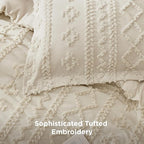 Bedsure Tufted Boho Comforter Set California King Size - Beige Boho Bed Set, GentleSoft™ 3 Pieces Farmhouse Shabby Chic Embroidery Bedding, Gifts for Woman, Soft Jacquard Comforter for All Seasons