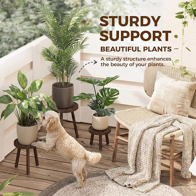 Bamworld Plant Stands Indoor 3 Pack Single Plant Stand for Multiple Plants Corner Plant Stool Wooden Plant Stands for Patio Garden Balcony Living Room Bedroom(Brown)