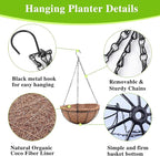 4 Pack Hanging Planter Basket with Coco Coin Liner 8 inch Hanging Flower Pots Outdoor Decorative Round Wire Plant Holder with Chain Metal Hanging Baskets for Plants Outdoor