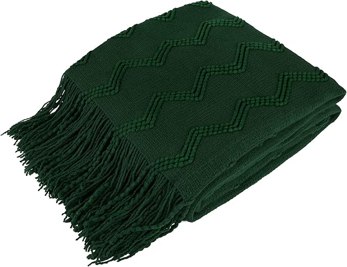 PAVILIA Emerald Green Knit Throw Blanket for Couch, Twin Bed, Soft Knitted Farmhouse Sofa Throw for Living Room, Lightweight Decorative Summer Blanket for Chair, Outdoor Textured Boho Blanket, 60x80