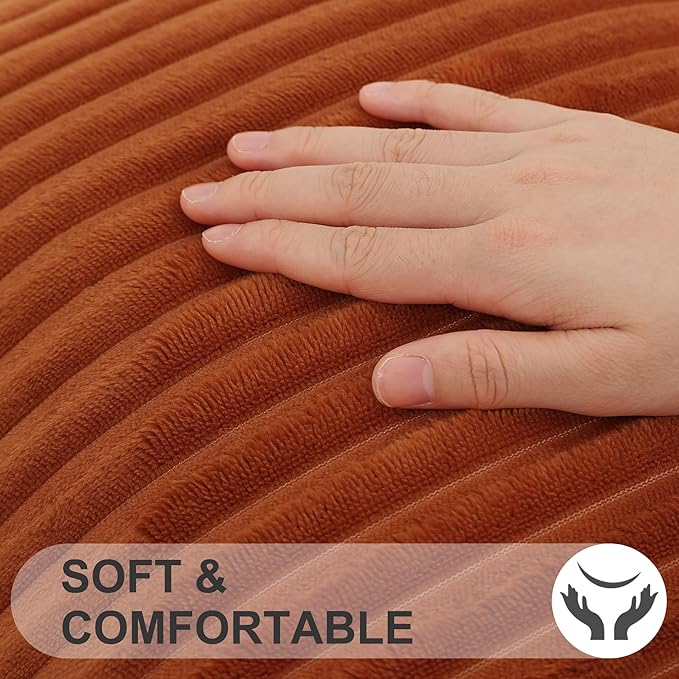 Simmore Decorative Spring Throw Pillow Covers 12x20 Set of 2, Soft Natural Plush Flannel Double-Sided Fluffy Lumbar Pillow Covers for Couch Sofa Living Room, Rust