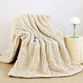 Admitrack Chunky Knit Blanket Throw, 100% Hand Knit Chenille Throw Blanket for Sofa & Home Decor, Soft and Cozy Knitted Throw Blankets (Ivory, 60"x80")