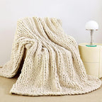 Admitrack Chunky Knit Blanket Throw, 100% Hand Knit Chenille Throw Blanket for Sofa & Home Decor, Soft and Cozy Knitted Throw Blankets (Ivory，40"x50")