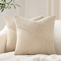 Topfinel Tan Decorative Throw Pillow Covers 12x12 Inch Set of 2 Striped Patchwork Corduroy Couch Bed Pillow Covers Beige Windmill Textured Square Cushion Cases Cute Aesthetic Home Decor 30x30 cm