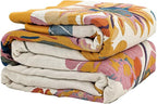 Boho Throw Blanket for Bed 60”x80”, 100% Cotton Woven Blanket for Couch Sofa, Ultra Soft 4-Layer Muslin Quilt with Floral Printed, Farmhouse Bed Blanket/Cover for Living Room Decor