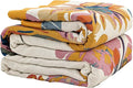 Boho Throw Blanket for Bed 90”x108”, 100% Cotton Woven Blanket for Couch Sofa, Ultra Soft 4-Layer Muslin Quilt with Vintage Floral Printed, Farmhouse Bed Blanket/Cover for Living Room Decor
