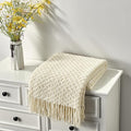 CREVENT Farmhouse Boho Knitted Throw Blanket for Couch Sofa Chair Bed Home Decoration, Soft Warm Cozy Light Weight for Spring Summer Fall (60''X80'' Beige)