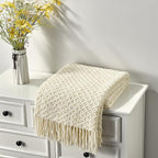CREVENT Farmhouse Boho Knitted Throw Blanket for Couch Sofa Chair Bed Home Decoration, Soft Warm Cozy Light Weight for Spring Summer Fall (50''X60'' Beige)