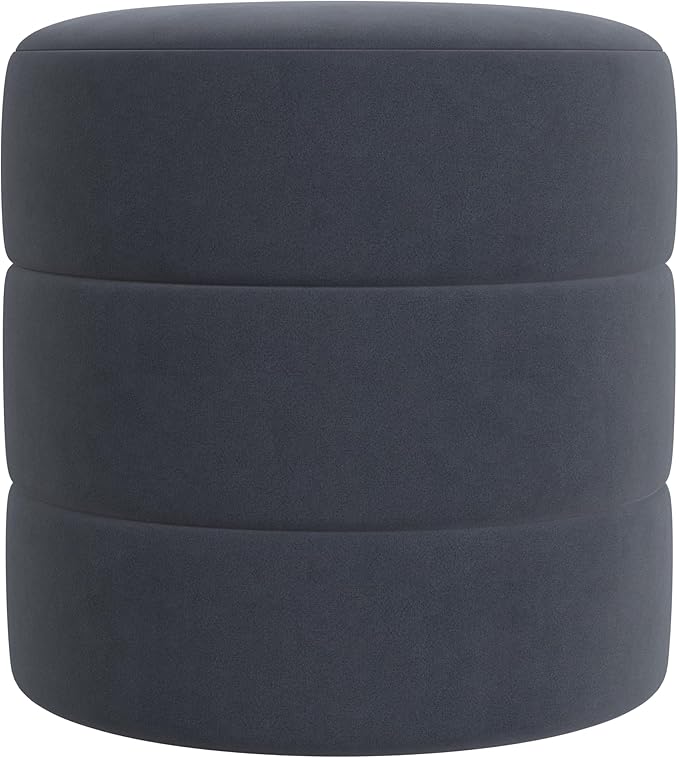 Spatial Order Upholstered Round Ottoman (No Lid, Seat Only) | Spatial Order Home Décor | Foot Rest Pouf – Steel Blue Velvet