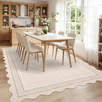 GarveeHome Washable 9x12 Area Rug for Living Room Scalloped Beige Rug Non Slip Soft Bedroom Rugs Neutral Cream Low Pile Stain Resistant Carpet for Nursery Dining Room Classroom Playroom, Beige