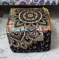 CRAFT KALA Mandala Meditation Floor Pillows Cover Square Pillow Seating Hippie Decorative Adults Bohemian Cushion Cover Outdoor Living Room Throw Ottoman Poufs Cover 20X20X14 inches, Black Gold Flower