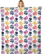Throw Blanket for Couch, 300GSM Warm Soft Cozy Flannel Blanket, Cute Blanket for All Seasons Bedroom Home Decor Gifts, Colorful Dog Paws 50x60 Inches