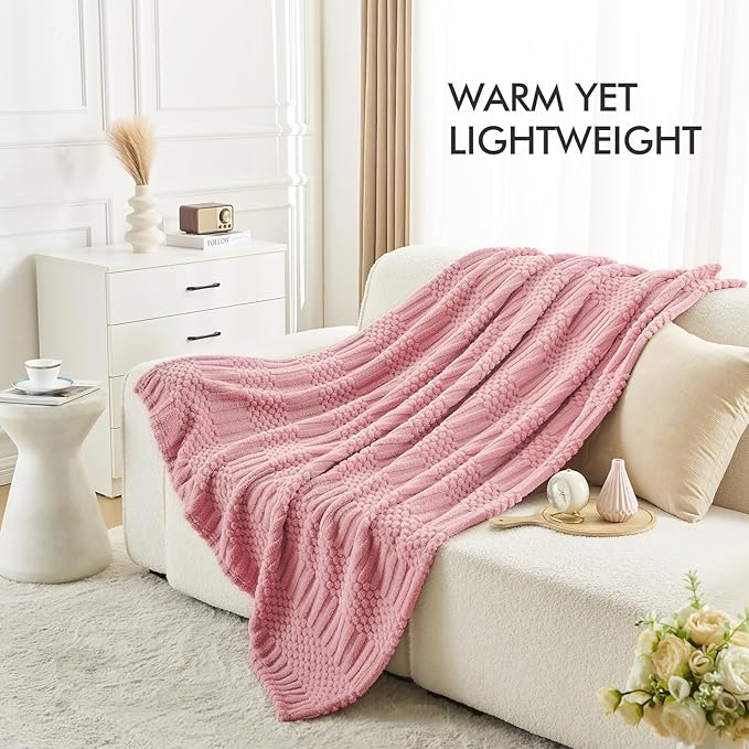 lifein Throw Blanket for Couch-Pink Boho Throw Blanket, Soft Fleece Plush Lightweight Blankets&Throws for Spring, Fuzzy Decorative Blankets for Livingroom Bed Sofa Chair (50x60, Pink)