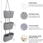OrganiHaus Grey Wall Hanging Storage Basket | Behind Door Storage | Wall Storage Baskets Over Door | 3 Tier Hanging Basket | Woven Baskets Bathroom Organizer | Wall Hanging Baskets for Organizing