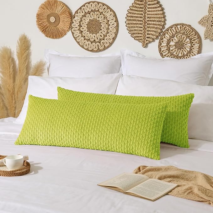 Kevin Textile 14x36 Inch Long Lumbar 1 Pack Boho Decorative Throw Pillow Cover Soft Striped Corduroy Rectangle Cushion Case Farmhouse Accent for Living Room Couch Sofa Bed, Spring Green