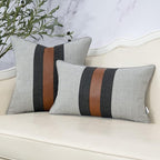 Yangest Patchwork Pillow Cover 20x20 Inch Luxury Cotton and Linen Cushion Cover Faux Leather Pillowcover for Couch Bedroom Living Room, Gray