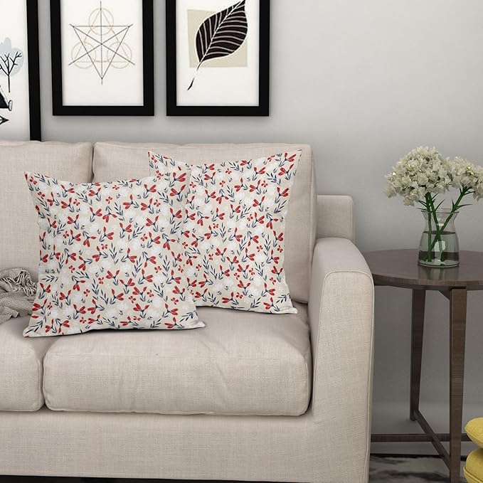 4th of July Floral Pillow Covers 22x22 Set of 2 Vintage Rustic Old Style Navy Blue Red White Flower Print Decorative Outdoor Pillowcases Patriotic Throw Cushion Case Decor for Couch Sofa Bed