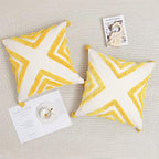 Boho Yellow Throw Pillow Cover 18x18 Inch with Tassels, Geometric Tufted Decorative Cream Chenille Fabric Accent Textured Cushion Case for Bed Couch, 1 PC Cover Only No Insert