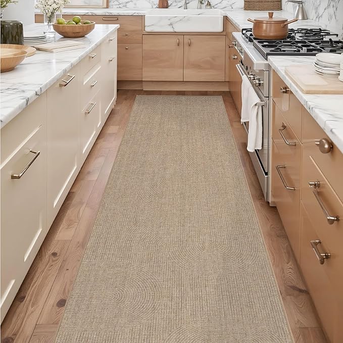 Easy Jute Rug 2.5x8: Indoor Outdoor Natural Boho Area Rugs for Hallway Patio Non Slip - Farmhouse Neutral Contemporary Carpet Mat for Entryway Kitchen Laundry Room Bedroom Washable