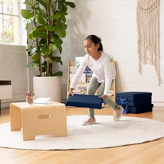 ECR4Kids SoftZone Floor Cushions, Square, Flexible Seating, Navy, 6-Piece