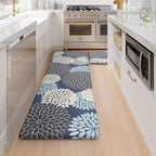 Anti Fatigue Kitchen Mats,Non Slip Farmhouse Kitchen Rugs Sets 2 Piece,Waterproof Dahlia Floral Kitchen Mat for Floor,Cushioned Standing Mat for Kitchen,Laundry,Sink,Desk,Mutil-Blue