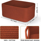 3-Pack Storage Baskets for Organizing | Woven Shelf Toy Basket | Rope Baskets for Gifts Empty | Closet Organizer Bins with Handles | Cube Decorative Box | 13.7×7.1×6.7” | Brick Red