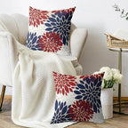 4th of July Blue Red White Pillow Covers 16X16 Inch Set of 2, Modern Geometry Dahlia Floral Print Holiday Decorative Throw Pillow Covers Outdoor Farmhouse Cushion Case for Couch Sofa Bed Decor