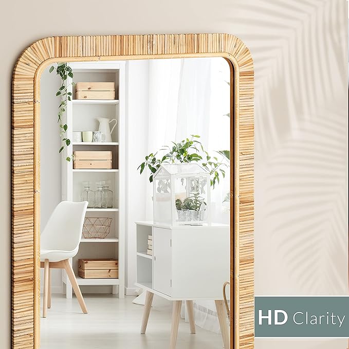 Barnyard Designs Rattan Bathroom Mirror – Rustic Farmhouse Style Handmade Wicker Rattan Frame - Boho Mirror for Nursery Wall Décor (20" x 30", Rectangular)