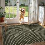 Lahome Boho 3x5 Easy Jute Rugs for Entryway, Non Slip Green Area Rug, Maze Lines Modern Washable Rugs for Bedroom, Low Pile Indoor Outdoor Carpet for Deck Porch Backyard