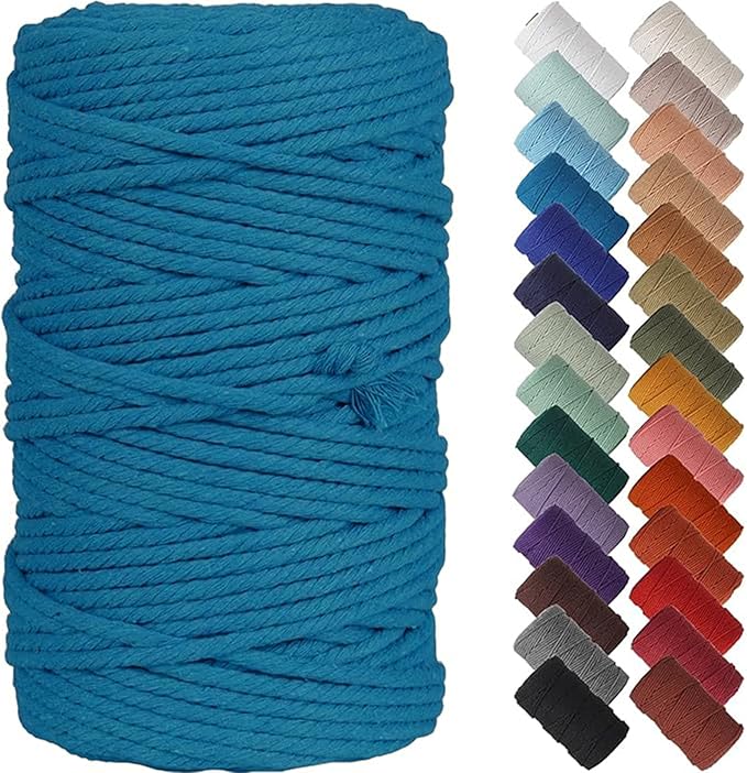NOANTA Lake Blue Macrame Cord 4mm x 109yards, Colored Macrame Rope, Cotton Cord Macrame Yarn, Colorful Cotton Craft Cord for Wall Hanging, Plant Hangers, Crafts, Knitting