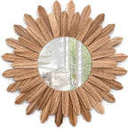 Emfogo Wall Mirror 21 inch Rustic Wood Sunburst Boho Mirror Wall Decor Home Decor for Bedroom Living Room Entryway Farmhouse (Carbonized Black)