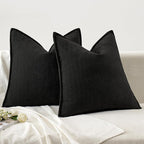 MIULEE Pack of 2 Black Decorative Pillow Covers 24x24 Inch Soft Chenille Luxurious Couch Throw Pillows Farmhouse Cushion Covers Euro Shams with Elegant Design for Sofa Bedroom Living Room Home Decor